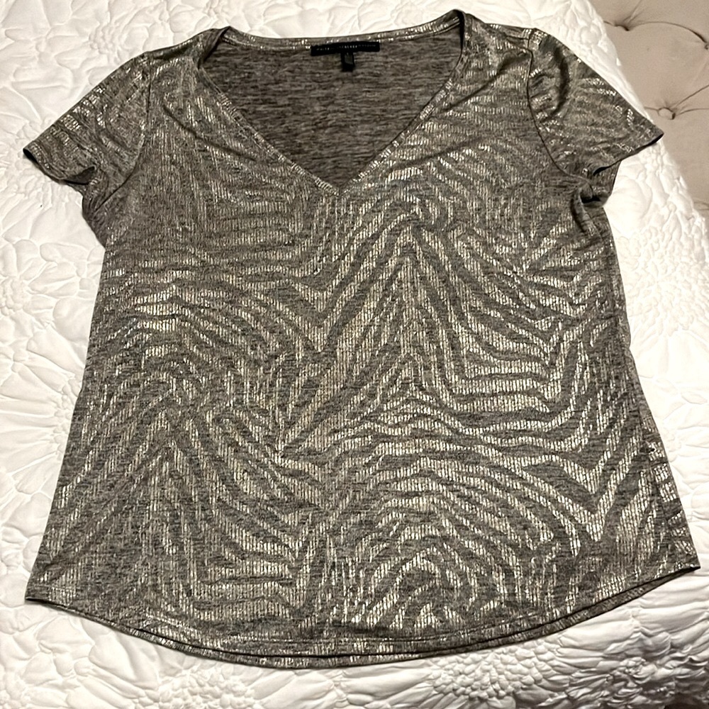 White House Black Market neutral tiger pattern knit top, size Large
